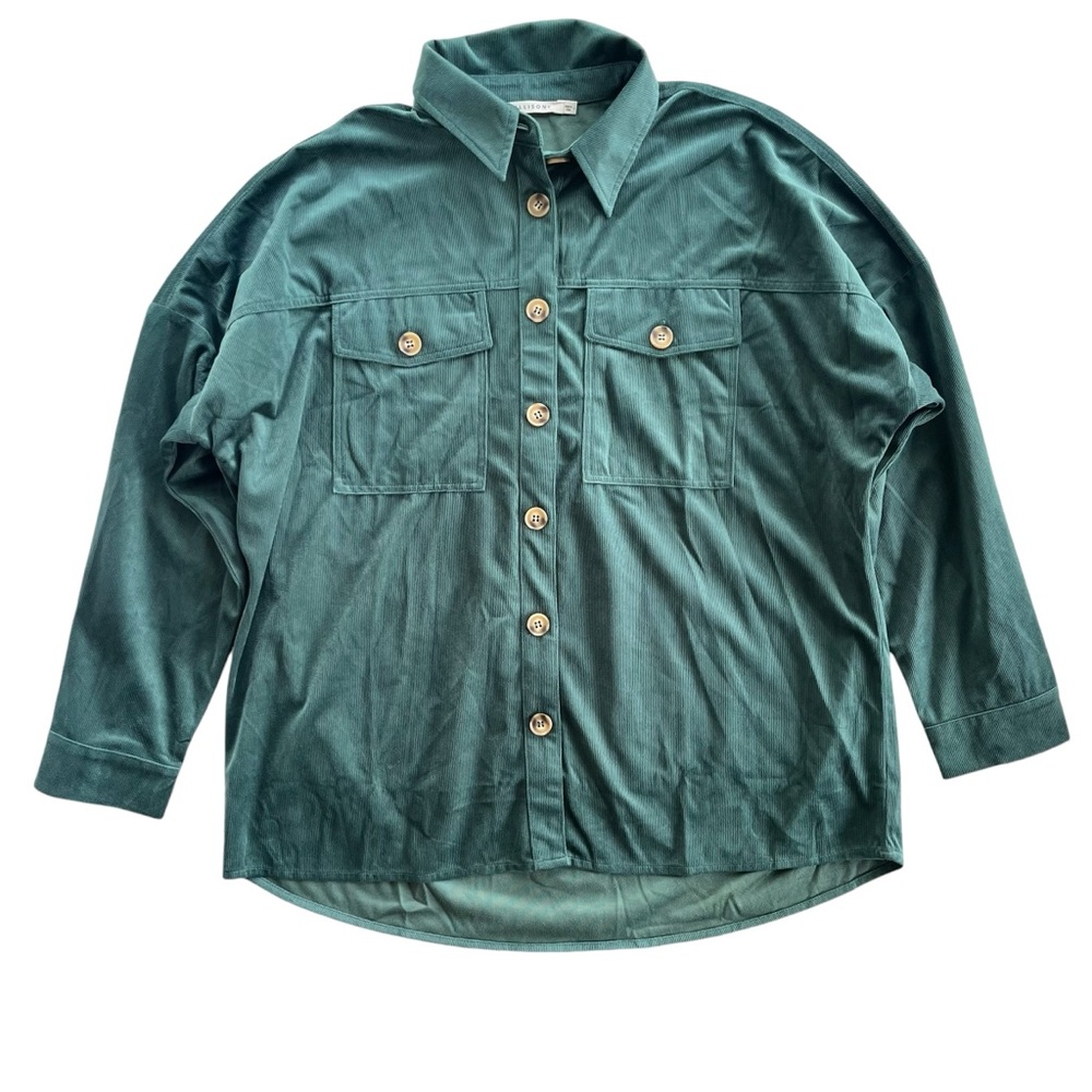 Ellison Womens Sz Large Forest Green Corduroy Long Sleeve Button Up Shirt Jacket